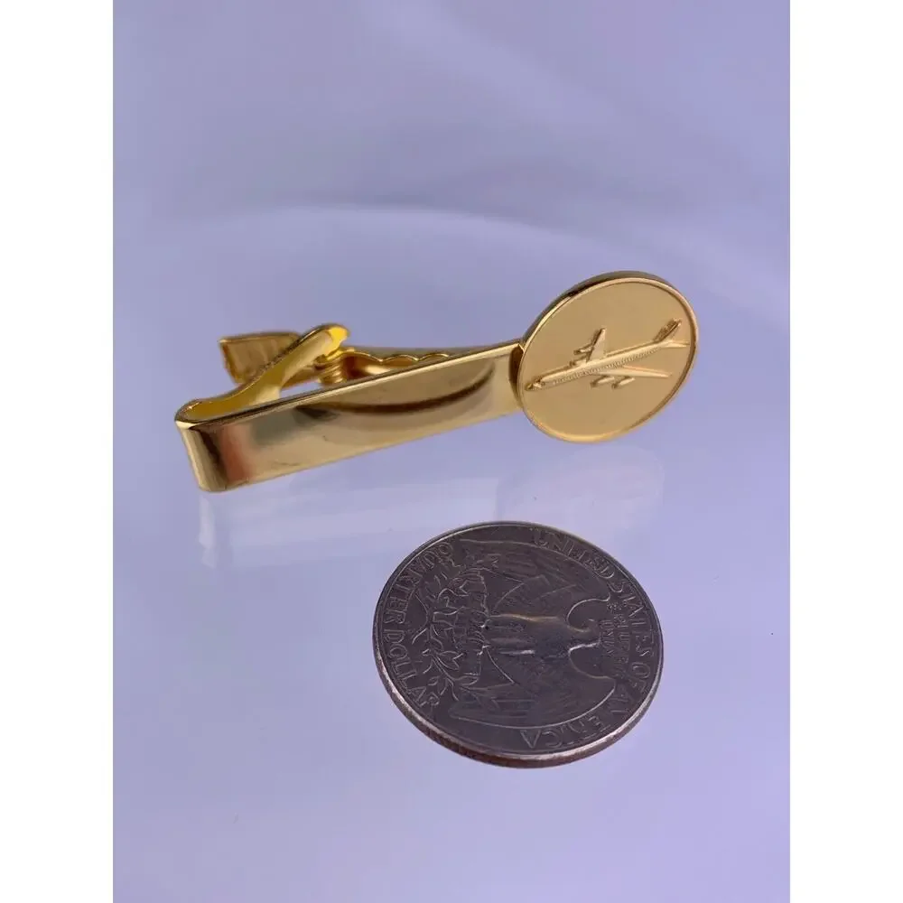 Airplane Aeroplane 14k Gold Plated Tie Clip Bar Aviation Pilot Formal Vintage